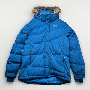 Y2K Mountain Hardwear Airshield Blue Hooded Down Puffer Parka Coat Wom Sz XL